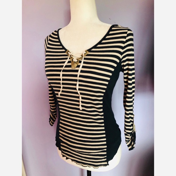 Anthropologie TINY striped lace up Henley top - Picture 3 of 6